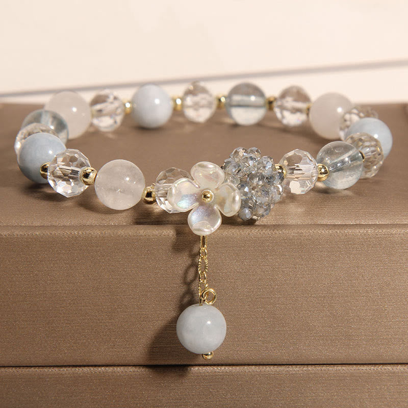 Aquamarine Yellow Cat's Eye Stone Flower Peace Bracelet