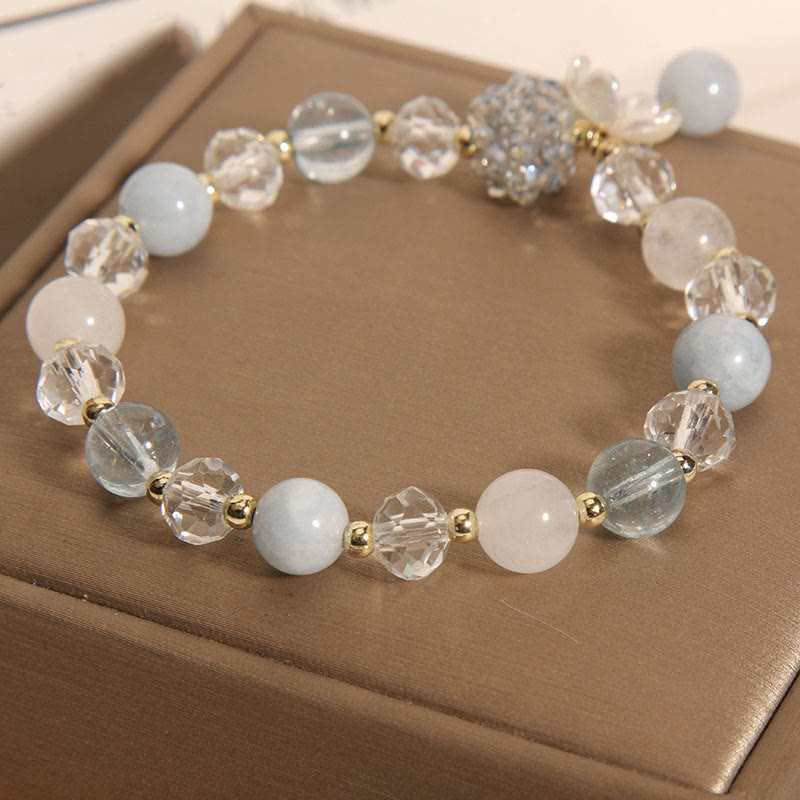 Aquamarine Yellow Cat's Eye Stone Flower Peace Bracelet