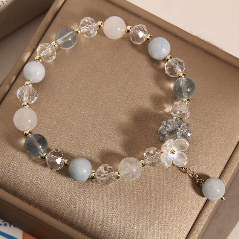 Aquamarine Yellow Cat's Eye Stone Flower Peace Bracelet