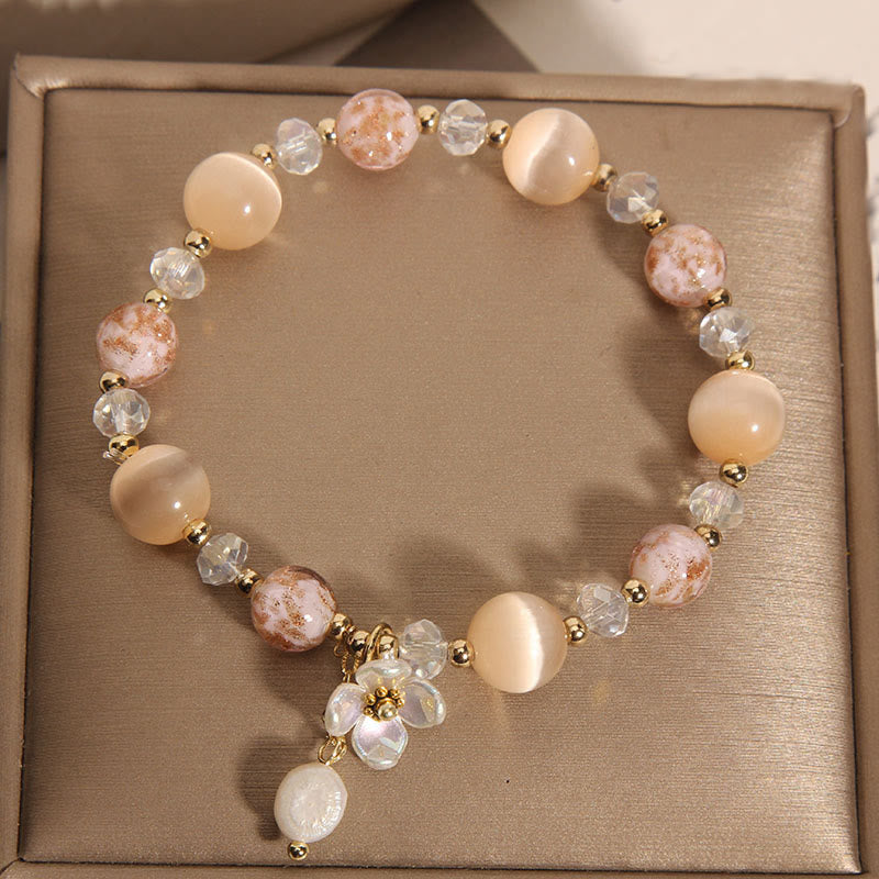 Aquamarine Yellow Cat's Eye Stone Flower Peace Bracelet