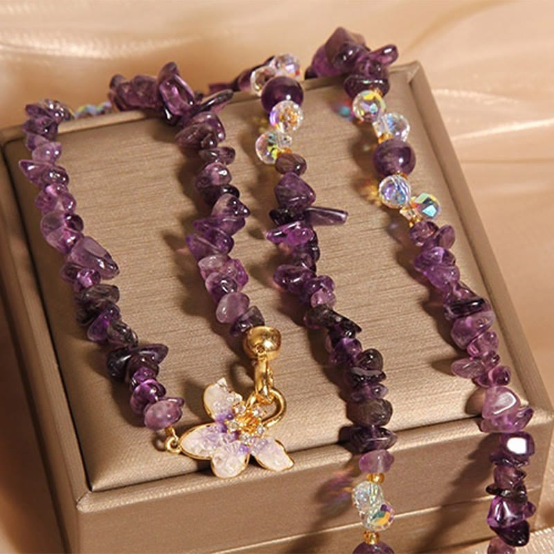 Botanical Crystal Flower & Butterfly Pendant Necklace