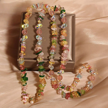 Colored Crystal With Flower Botanical Flower Butterfly Pendant Necklace