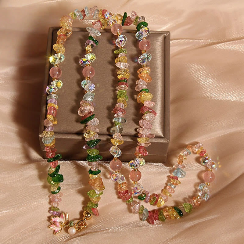 Botanical Crystal Flower & Butterfly Pendant Necklace