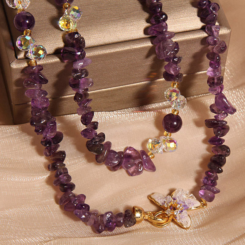 Botanical Crystal Flower & Butterfly Pendant Necklace