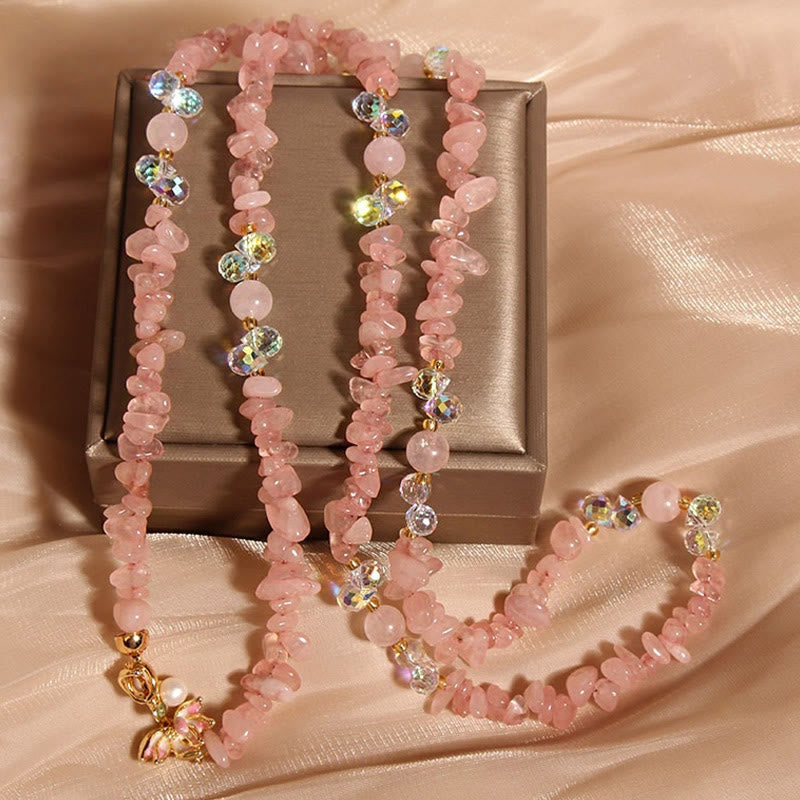 Botanical Crystal Flower & Butterfly Pendant Necklace
