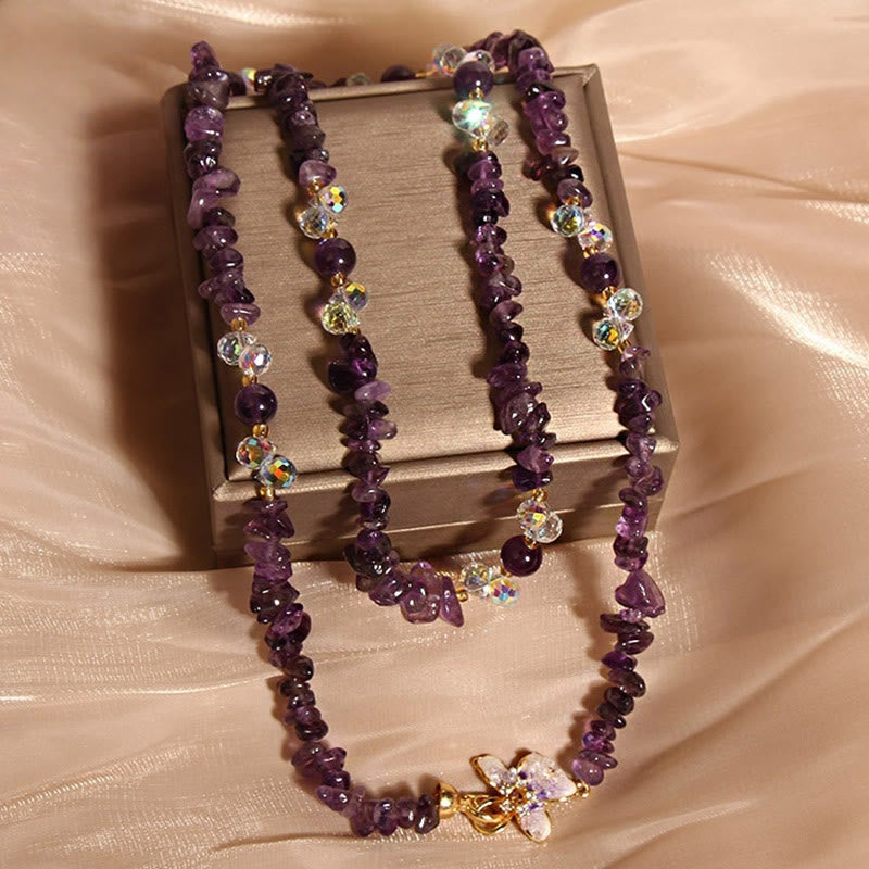 Botanical Crystal Flower & Butterfly Pendant Necklace