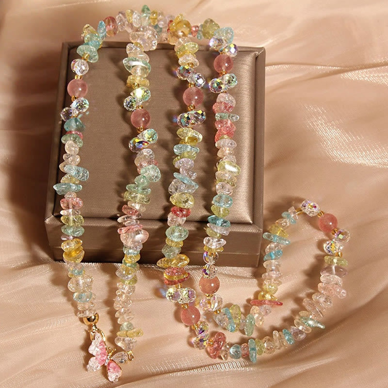 Botanical Crystal Flower & Butterfly Pendant Necklace