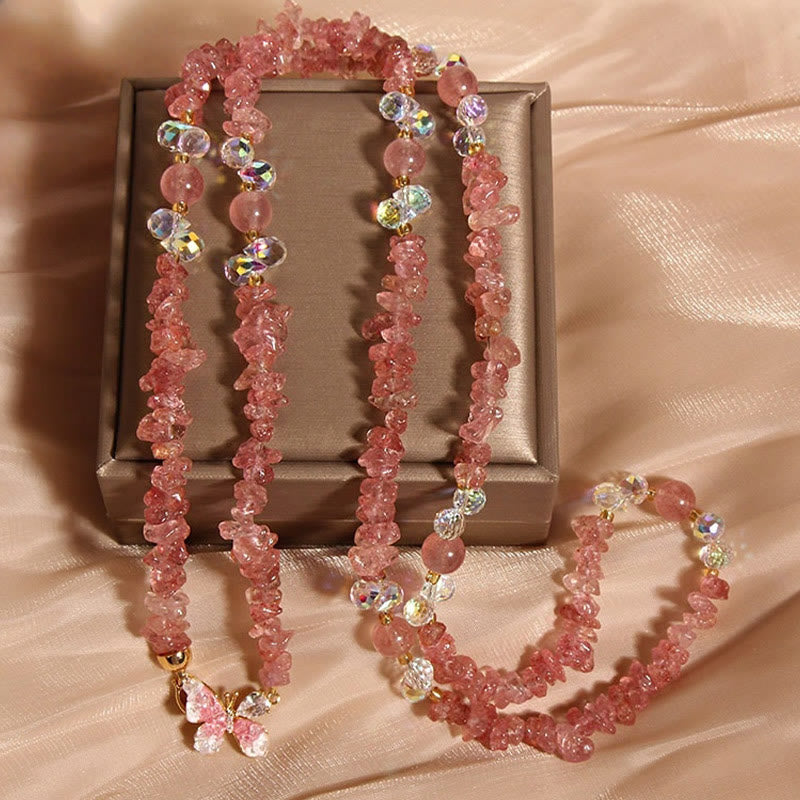 Botanical Crystal Flower & Butterfly Pendant Necklace