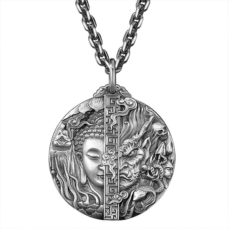 Copper Buddha Demon Pattern Compassion Pendant Necklace