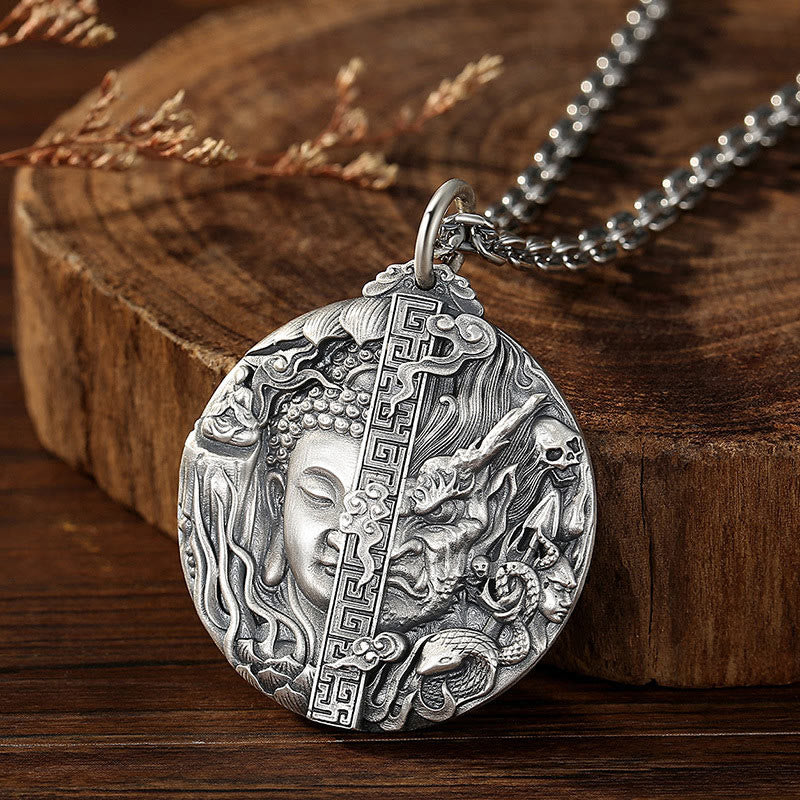 Copper Buddha Demon Pattern Compassion Pendant Necklace