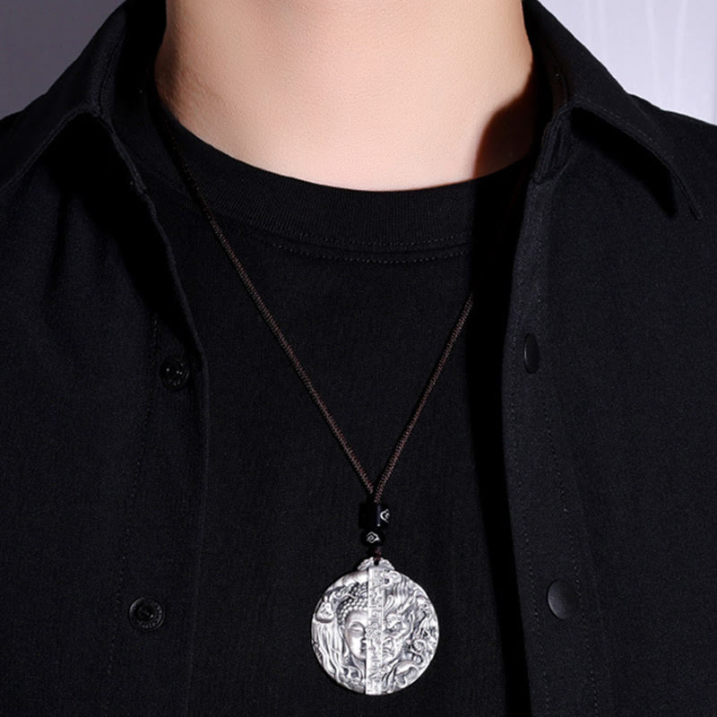 Copper Buddha Demon Pattern Compassion Pendant Necklace