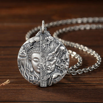 Copper Buddha Demon Pattern Compassion Pendant Necklace
