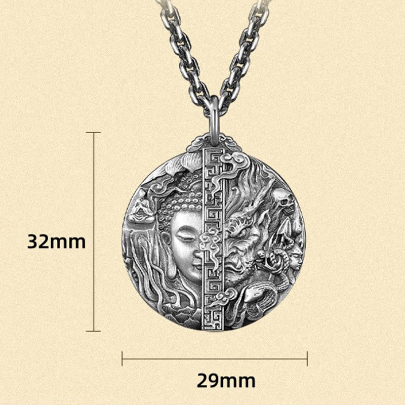 Copper Buddha Demon Pattern Compassion Pendant Necklace