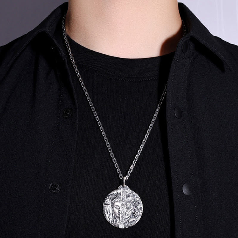 Copper Buddha Demon Pattern Compassion Pendant Necklace