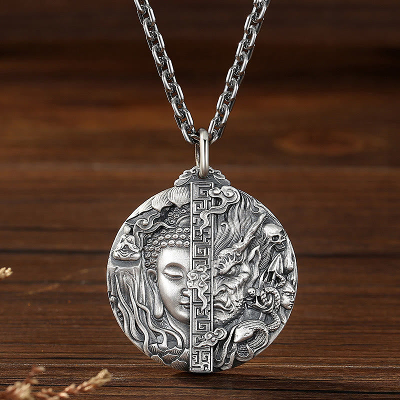 Copper Buddha Demon Pattern Compassion Pendant Necklace