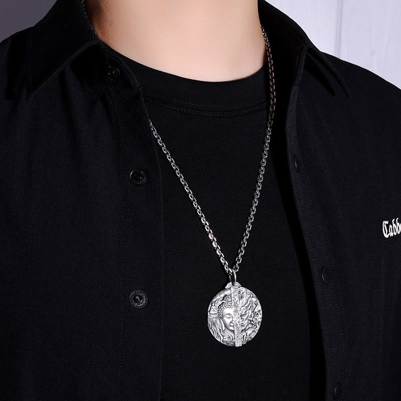 Copper Buddha Demon Pattern Compassion Pendant Necklace