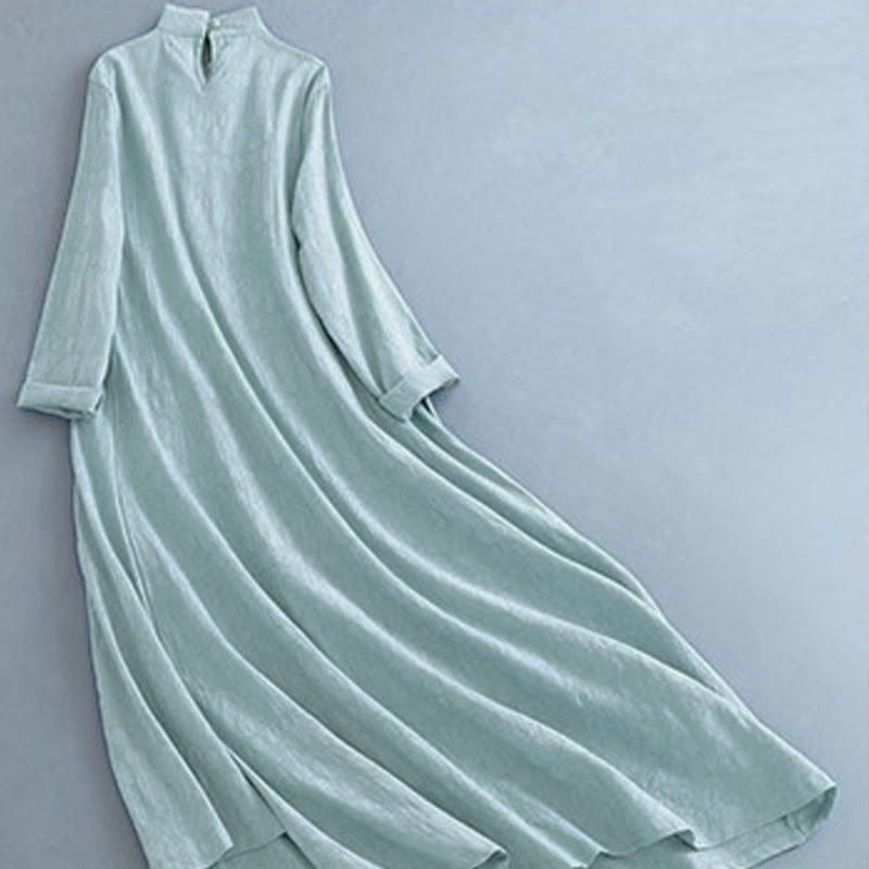 Cotton Linen Frog-Button Side-Tie Mindful Midi Dress