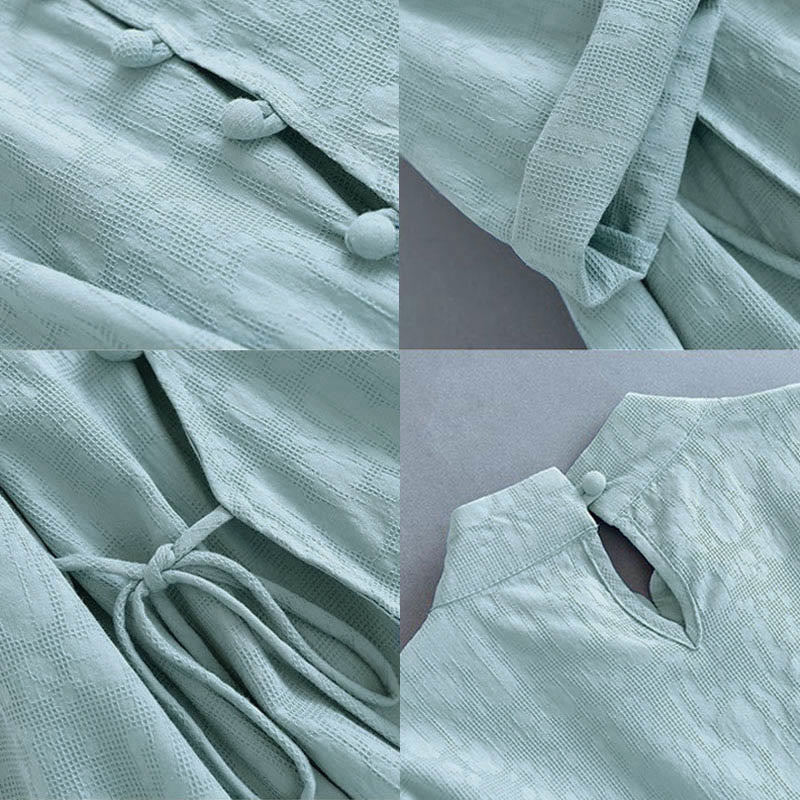 Cotton Linen Frog-Button Side-Tie Mindful Midi Dress