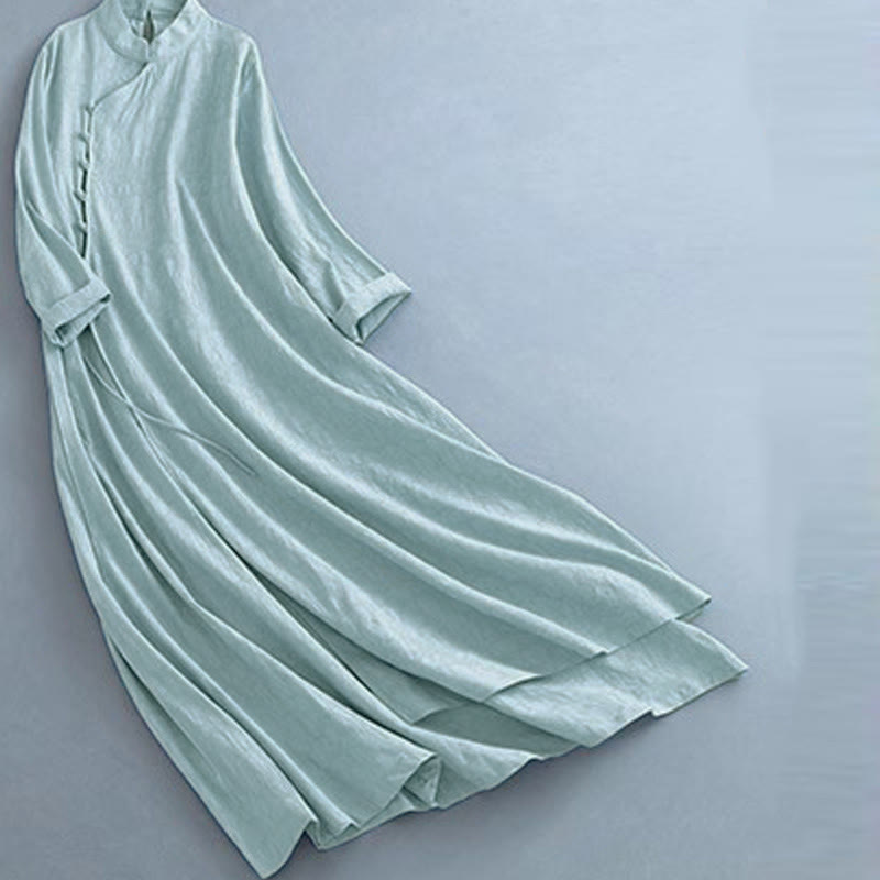 Cotton Linen Frog-Button Side-Tie Mindful Midi Dress