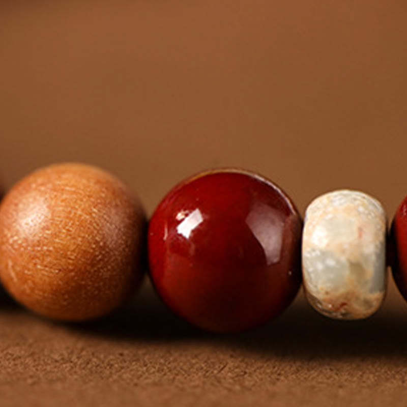 Handcrafted Sandalwood and Cinnabar Beaded Bracelet with Lotus or Fu Charm