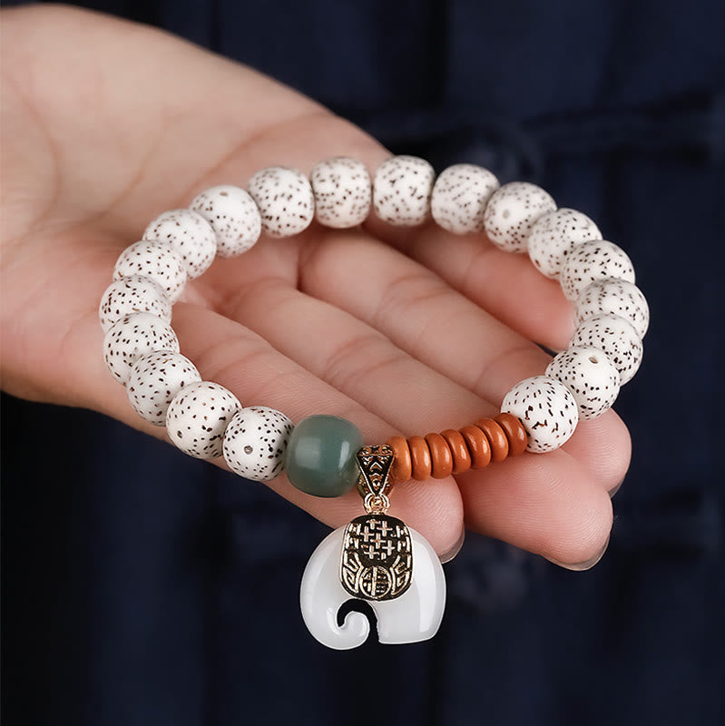 Hand-Polished Star Moon Bodhi Seed Elephant Copper & Liuli Bracelet