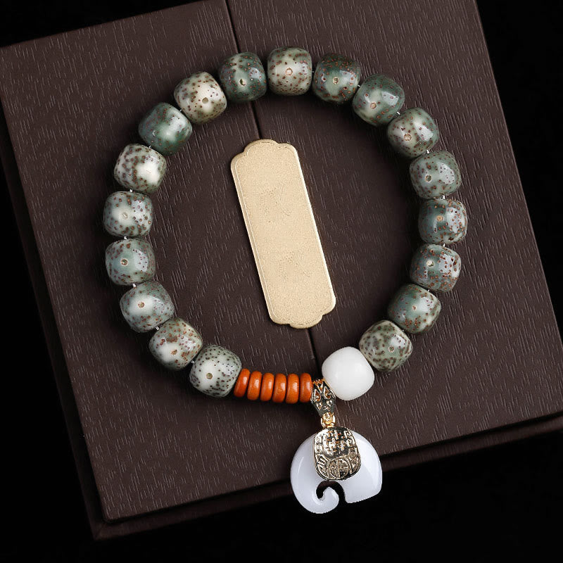 Hand-Polished Star Moon Bodhi Seed Elephant Copper & Liuli Bracelet