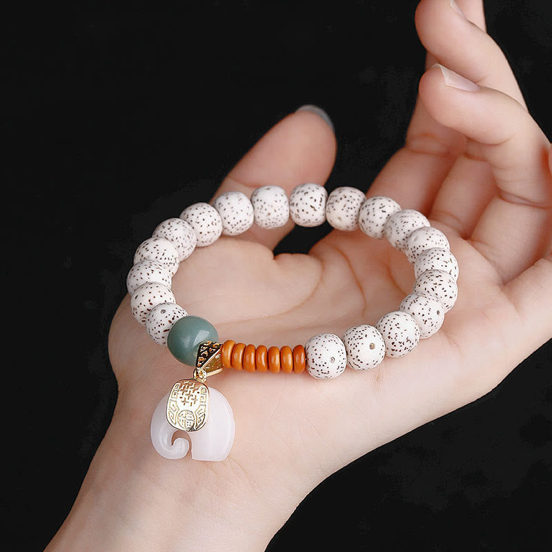Hand-Polished Star Moon Bodhi Seed Elephant Copper & Liuli Bracelet