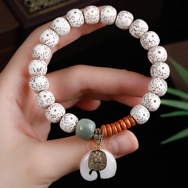 Hand-Polished Star Moon Bodhi Seed Elephant Copper & Liuli Bracelet