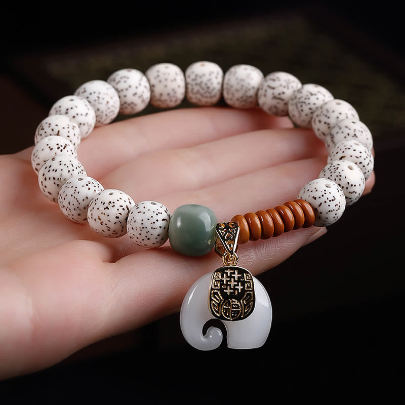 Hand-Polished Star Moon Bodhi Seed Elephant Copper & Liuli Bracelet