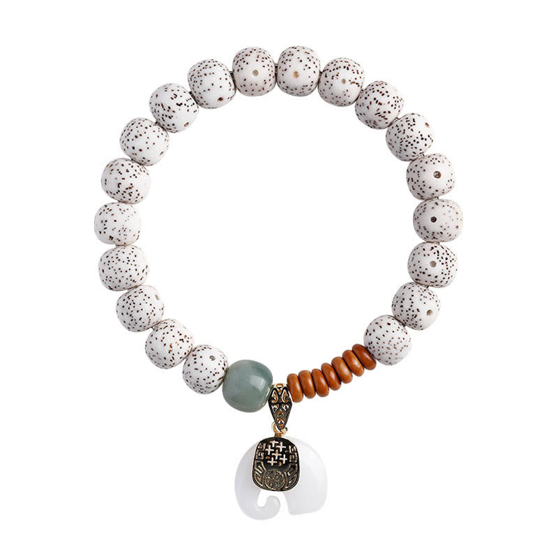 Hand-Polished Star Moon Bodhi Seed Elephant Copper & Liuli Bracelet