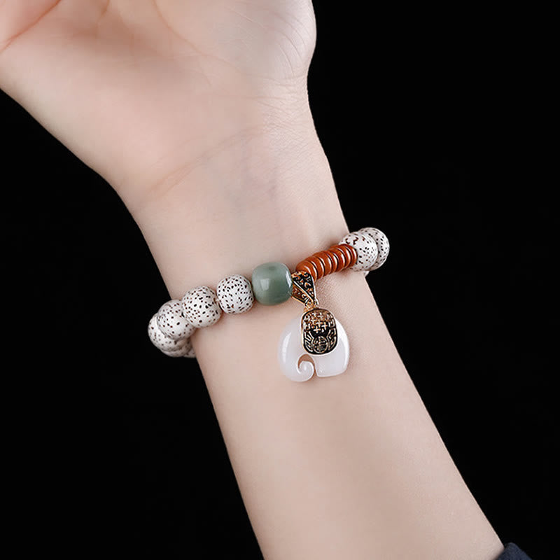 Hand-Polished Star Moon Bodhi Seed Elephant Copper & Liuli Bracelet
