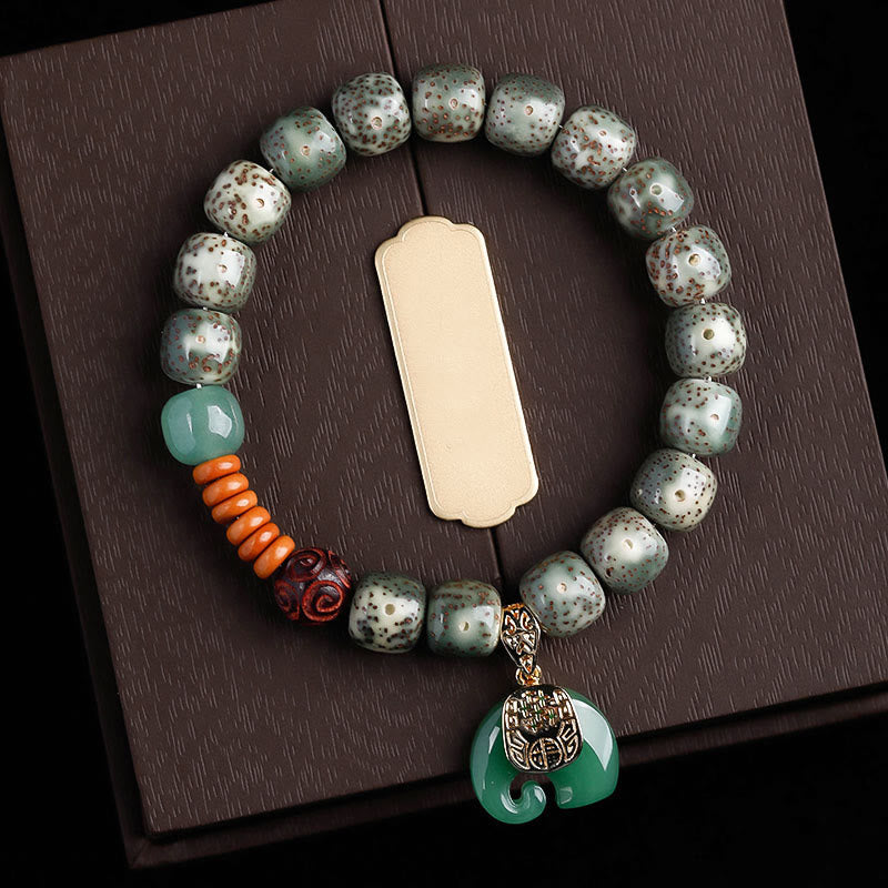 Hand-Polished Star Moon Bodhi Seed Elephant Copper & Liuli Bracelet