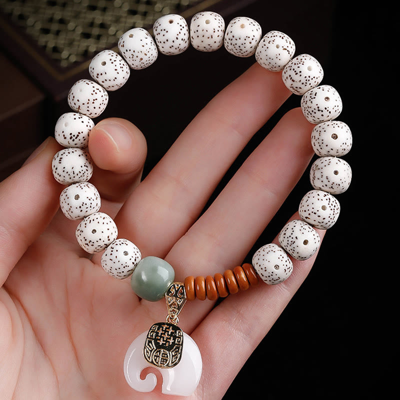 Hand-Polished Star Moon Bodhi Seed Elephant Copper & Liuli Bracelet