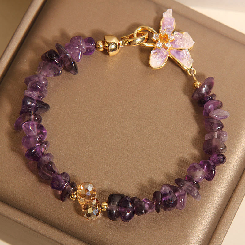 Natural Irregular Gravel Amethyst Blue Crystal Wisteria Balance Bracelet