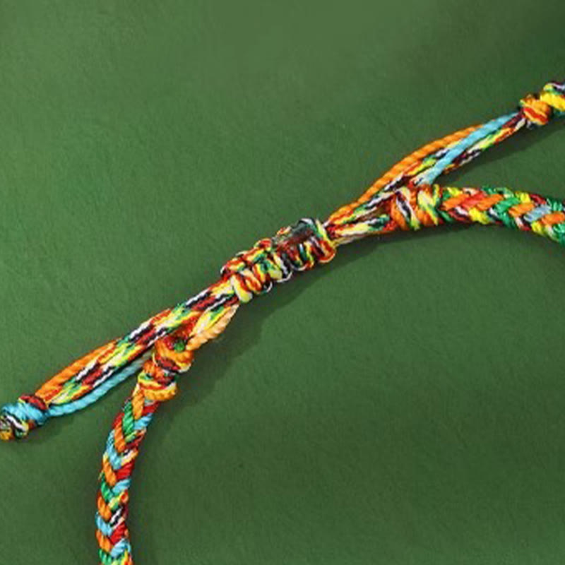 Handmade Peace Buckle Jade Prosperity 925 Sterling Silver Colorful Rope Bracelet
