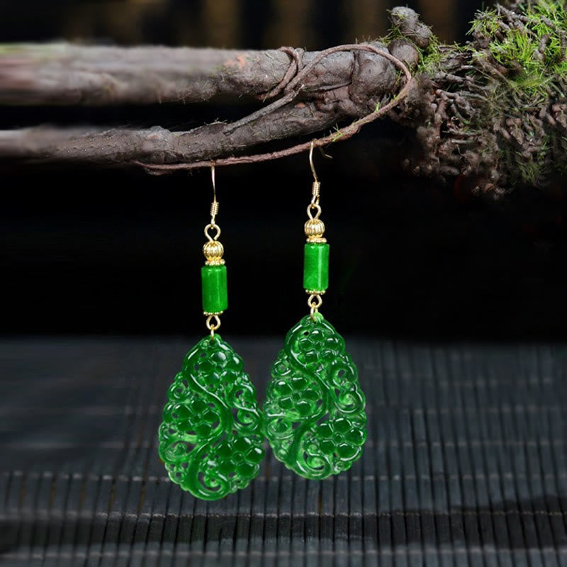 Water Droplet Hollow Shape Jade Red Agate 925 Sterling Silver Luck Earrings