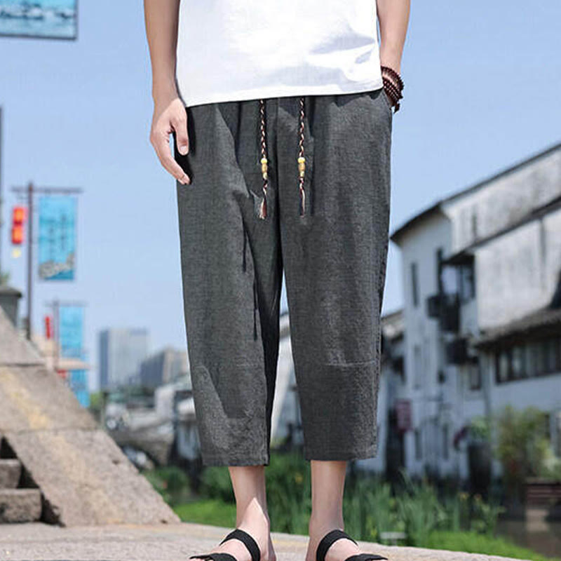 Breathable 7/8 Length Carrot-Fit Meditation Trousers with Pockets