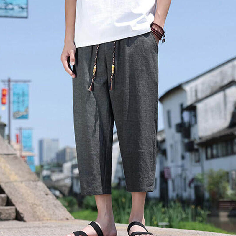 Breathable 7/8 Length Carrot-Fit Meditation Trousers with Pockets