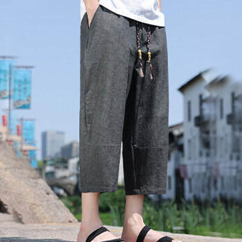 Breathable 7/8 Length Carrot-Fit Meditation Trousers with Pockets