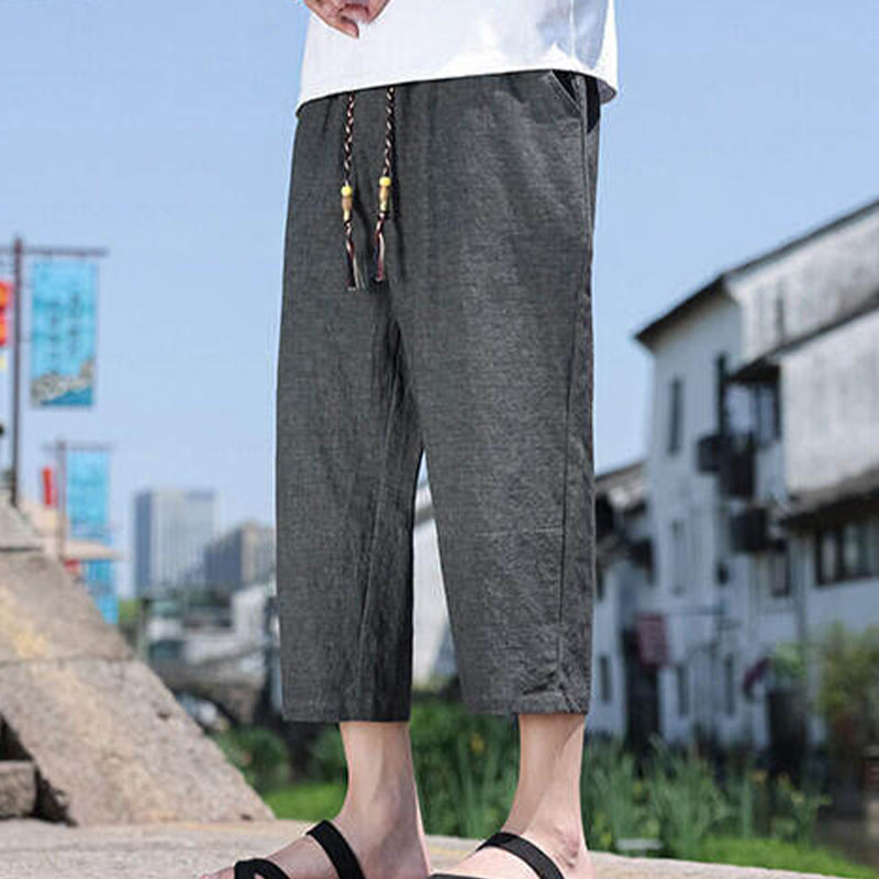 Breathable 7/8 Length Carrot-Fit Meditation Trousers with Pockets