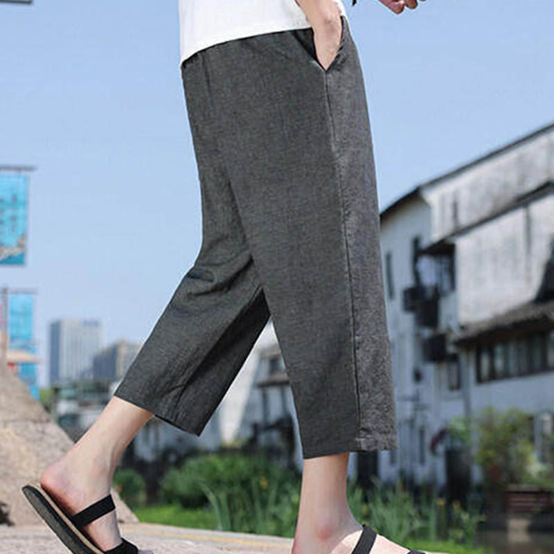 Breathable 7/8 Length Carrot-Fit Meditation Trousers with Pockets