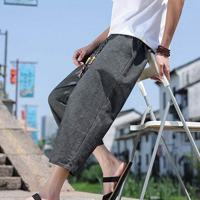 Breathable 7/8 Length Carrot-Fit Meditation Trousers with Pockets