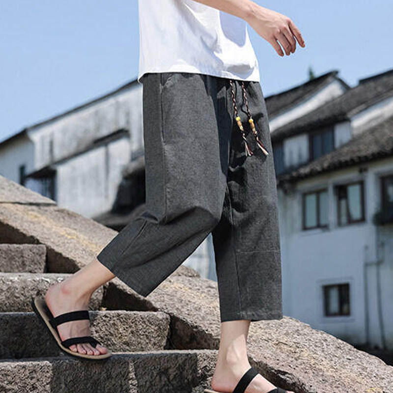 Breathable 7/8 Length Carrot-Fit Meditation Trousers with Pockets