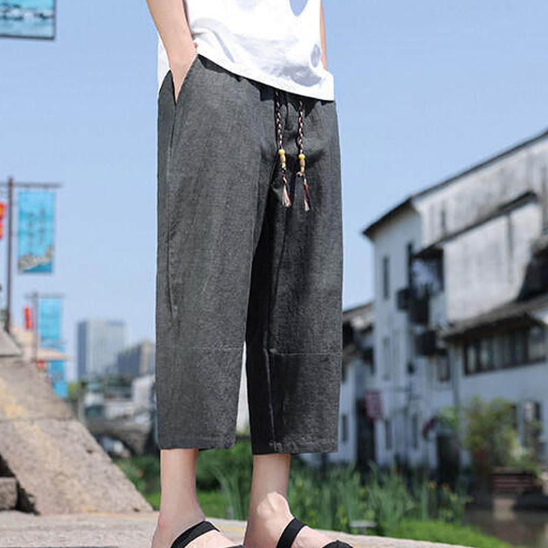 Breathable 7/8 Length Carrot-Fit Meditation Trousers with Pockets