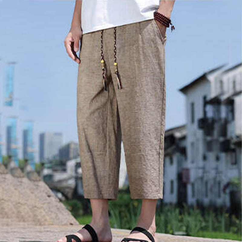 Breathable 7/8 Length Carrot-Fit Meditation Trousers with Pockets