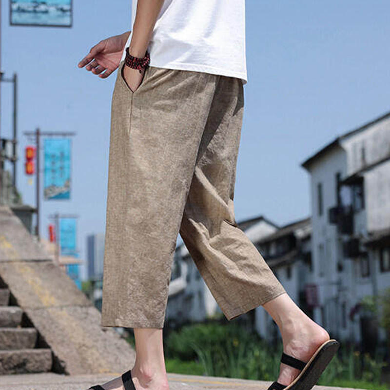 Breathable 7/8 Length Carrot-Fit Meditation Trousers with Pockets