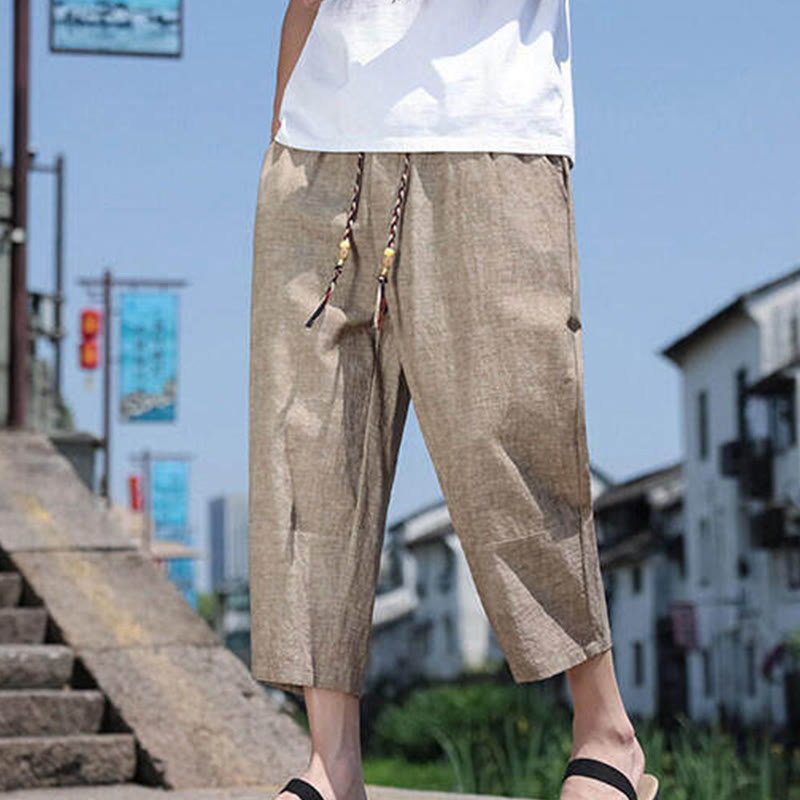 Breathable 7/8 Length Carrot-Fit Meditation Trousers with Pockets