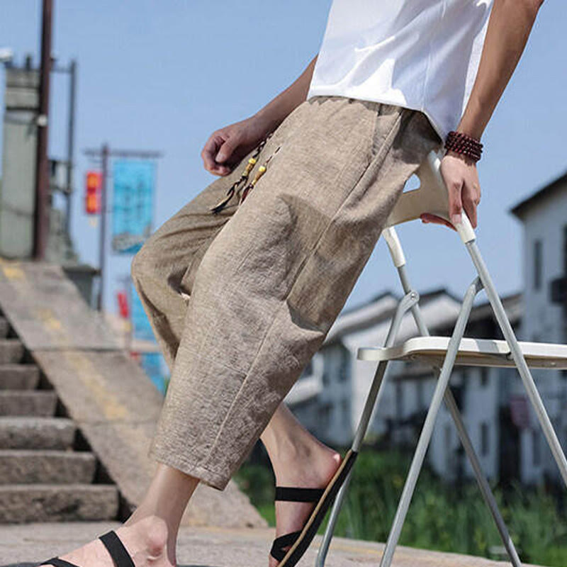 Breathable 7/8 Length Carrot-Fit Meditation Trousers with Pockets