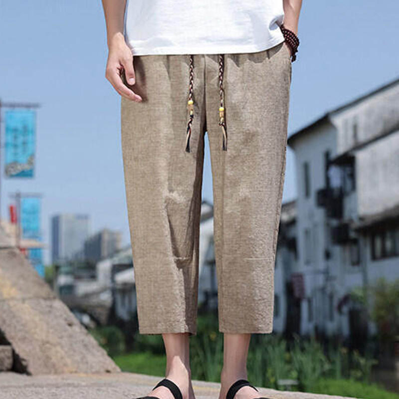 Breathable 7/8 Length Carrot-Fit Meditation Trousers with Pockets