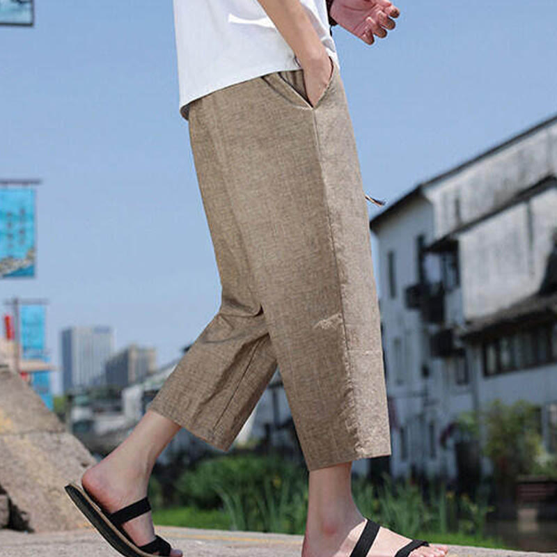 Breathable 7/8 Length Carrot-Fit Meditation Trousers with Pockets